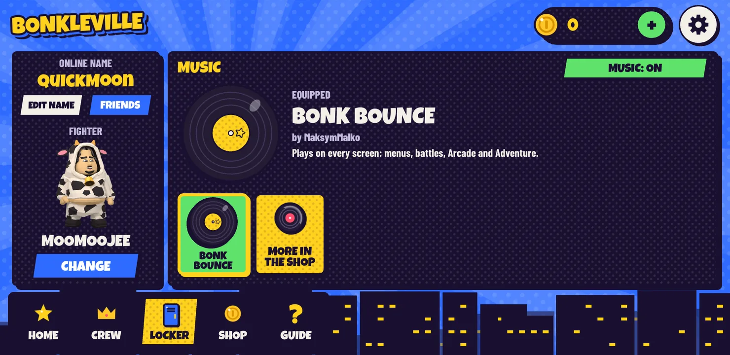 The LOCKER screen with an online name, a fighter and a spinning record